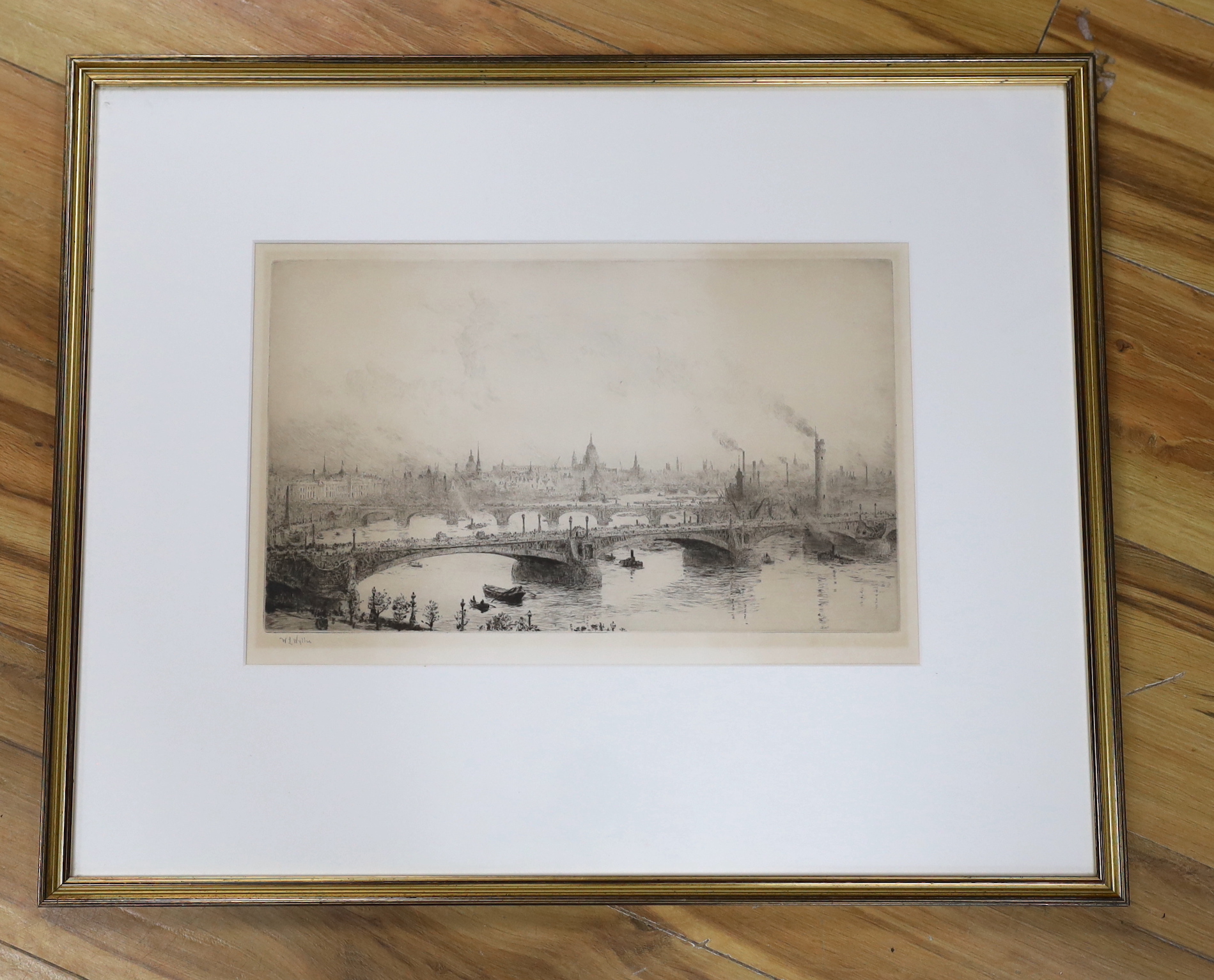 William Lionel Wyllie (1851-1931), etching, 'London Bridge with St Paul's in the distance, signed in pencil, 25 x 39cm